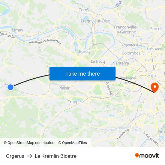 Orgerus to Le Kremlin-Bicetre map