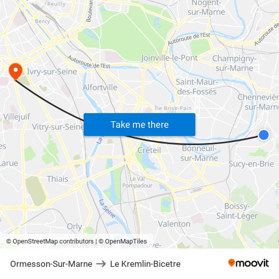 Ormesson-Sur-Marne to Le Kremlin-Bicetre map