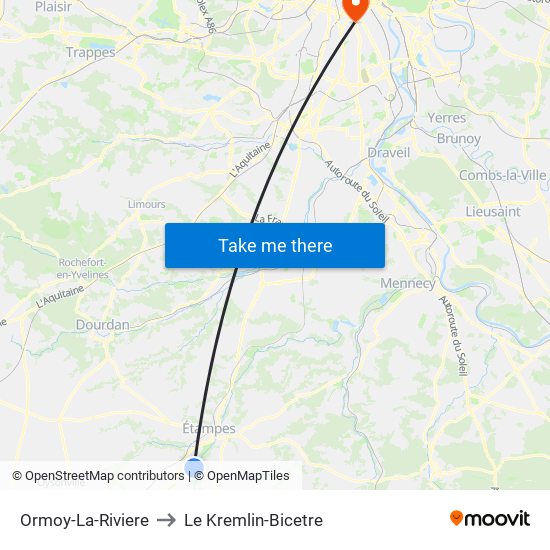 Ormoy-La-Riviere to Le Kremlin-Bicetre map