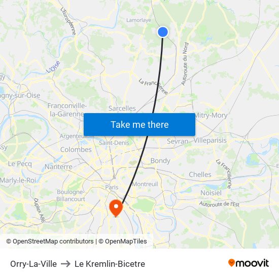 Orry-La-Ville to Le Kremlin-Bicetre map