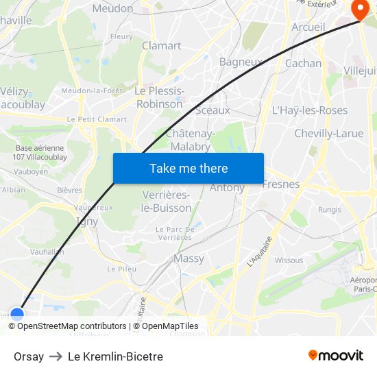 Orsay to Le Kremlin-Bicetre map