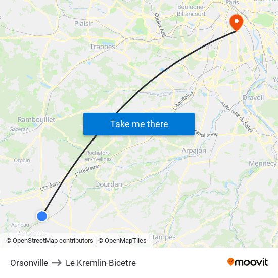 Orsonville to Le Kremlin-Bicetre map