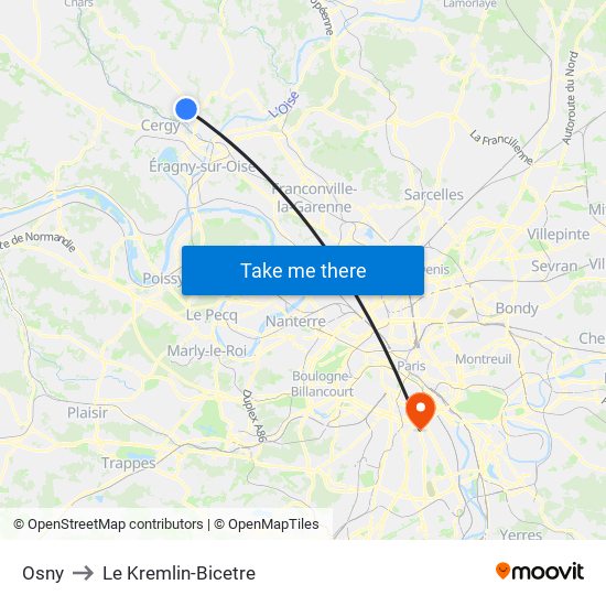 Osny to Le Kremlin-Bicetre map