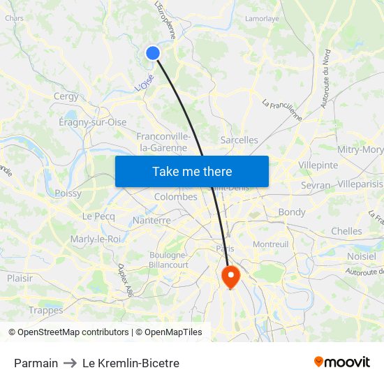 Parmain to Le Kremlin-Bicetre map