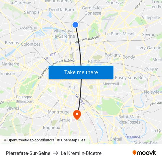 Pierrefitte-Sur-Seine to Le Kremlin-Bicetre map