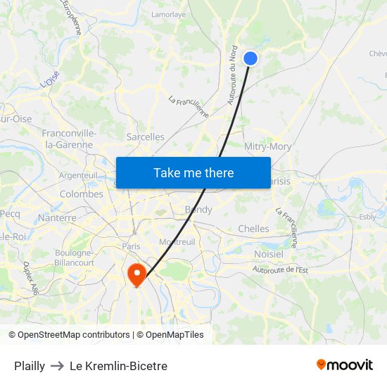 Plailly to Le Kremlin-Bicetre map