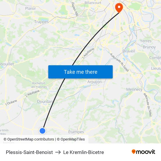 Plessis-Saint-Benoist to Le Kremlin-Bicetre map