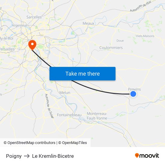 Poigny to Le Kremlin-Bicetre map