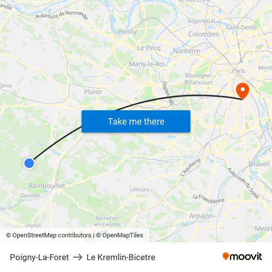 Poigny-La-Foret to Le Kremlin-Bicetre map