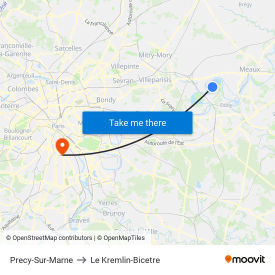 Precy-Sur-Marne to Le Kremlin-Bicetre map