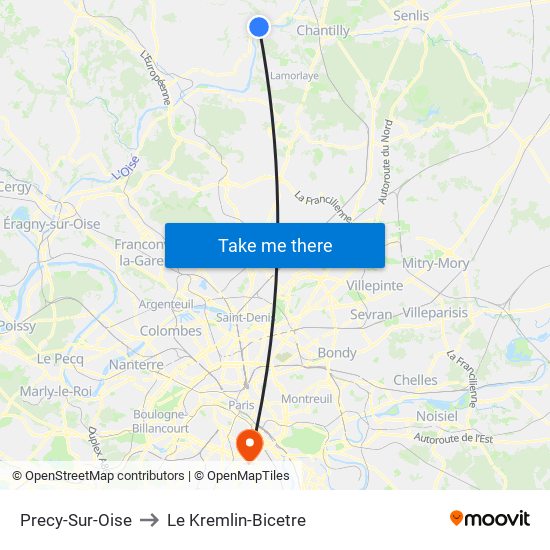Precy-Sur-Oise to Le Kremlin-Bicetre map