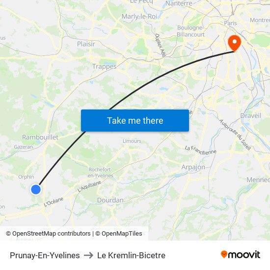 Prunay-En-Yvelines to Le Kremlin-Bicetre map