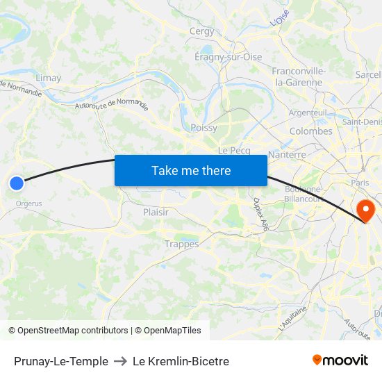 Prunay-Le-Temple to Le Kremlin-Bicetre map