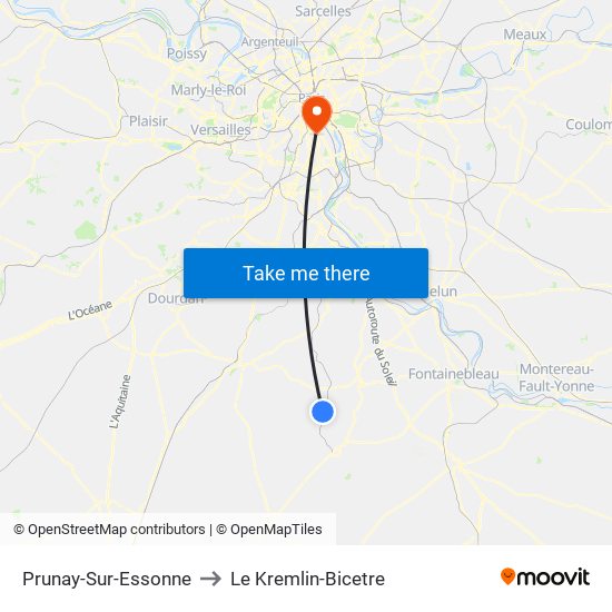 Prunay-Sur-Essonne to Le Kremlin-Bicetre map