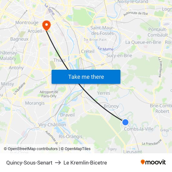 Quincy-Sous-Senart to Le Kremlin-Bicetre map