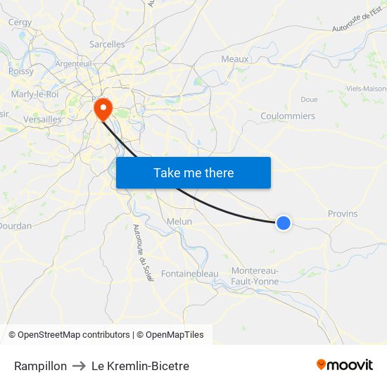 Rampillon to Le Kremlin-Bicetre map