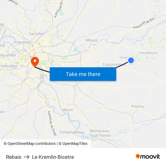 Rebais to Le Kremlin-Bicetre map