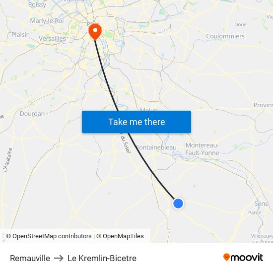 Remauville to Le Kremlin-Bicetre map