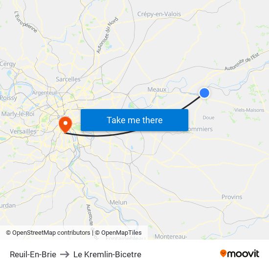 Reuil-En-Brie to Le Kremlin-Bicetre map