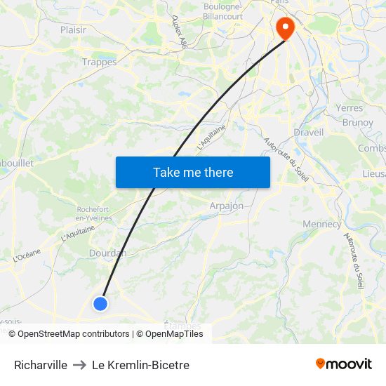 Richarville to Le Kremlin-Bicetre map