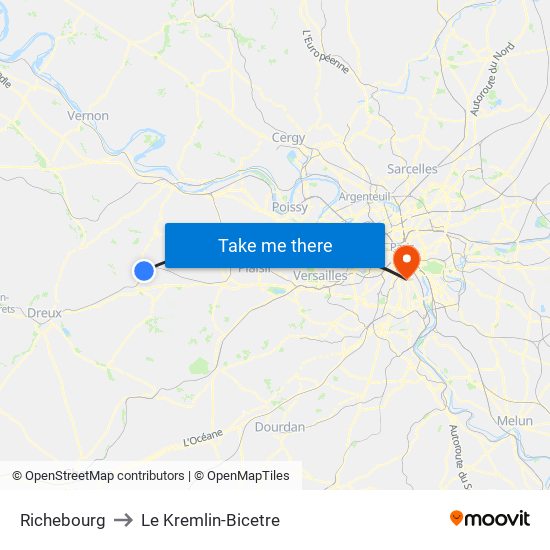 Richebourg to Le Kremlin-Bicetre map