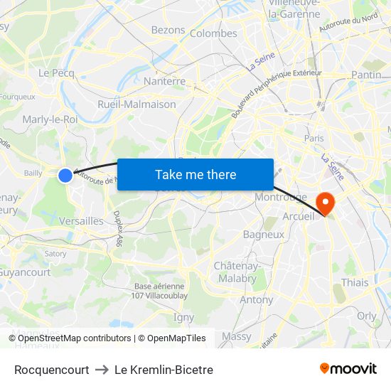 Rocquencourt to Le Kremlin-Bicetre map