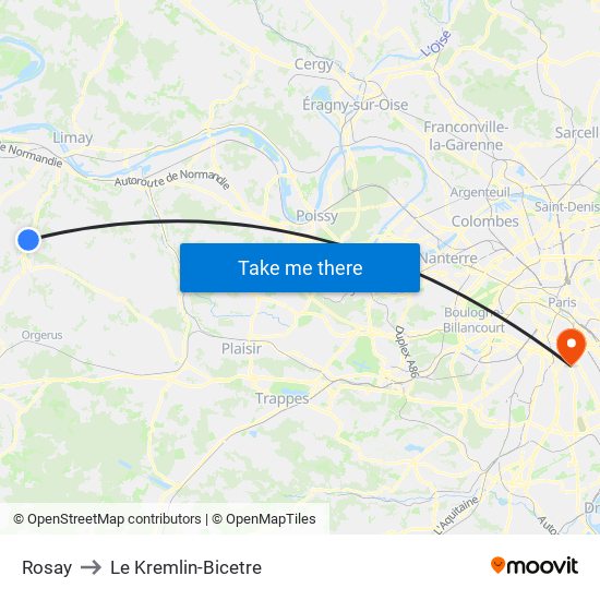 Rosay to Le Kremlin-Bicetre map