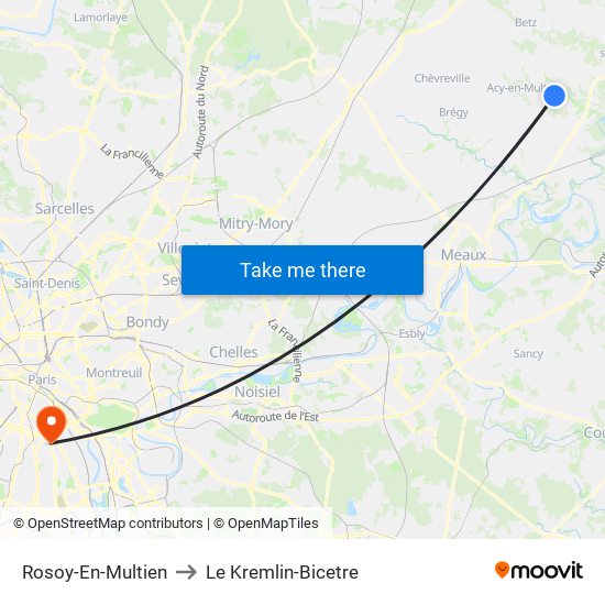 Rosoy-En-Multien to Le Kremlin-Bicetre map