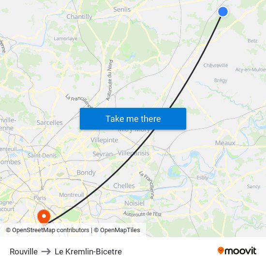 Rouville to Le Kremlin-Bicetre map