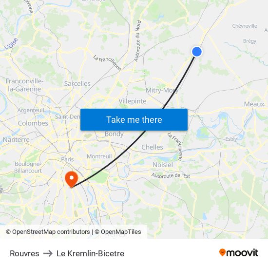 Rouvres to Le Kremlin-Bicetre map