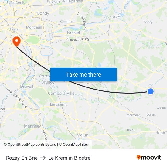 Rozay-En-Brie to Le Kremlin-Bicetre map