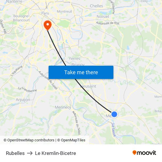 Rubelles to Le Kremlin-Bicetre map