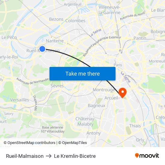 Rueil-Malmaison to Le Kremlin-Bicetre map