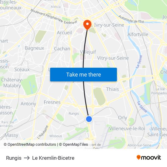 Rungis to Le Kremlin-Bicetre map