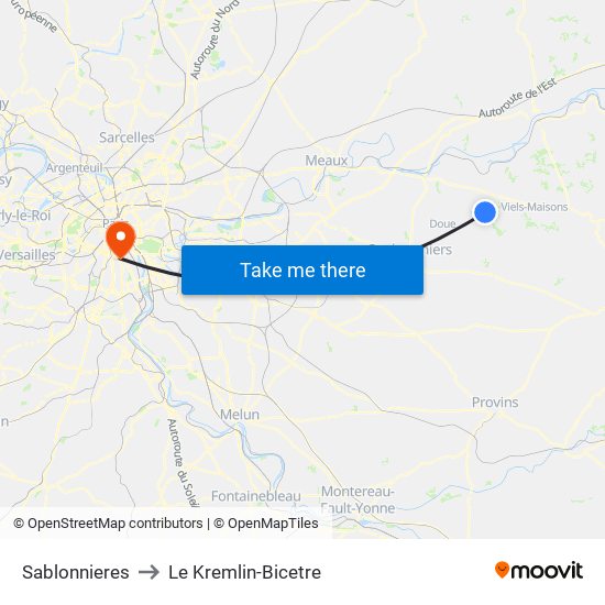 Sablonnieres to Le Kremlin-Bicetre map