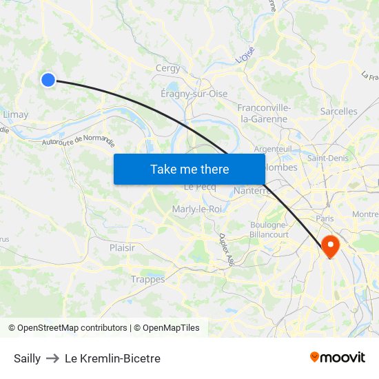 Sailly to Le Kremlin-Bicetre map