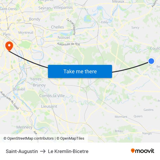 Saint-Augustin to Le Kremlin-Bicetre map
