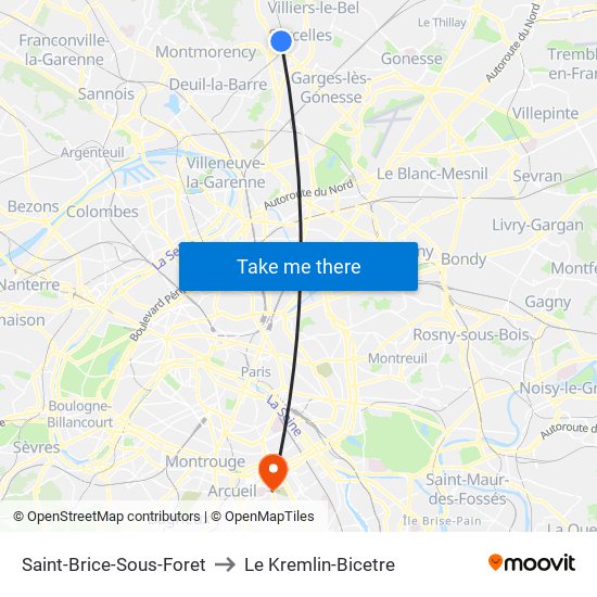 Saint-Brice-Sous-Foret to Le Kremlin-Bicetre map