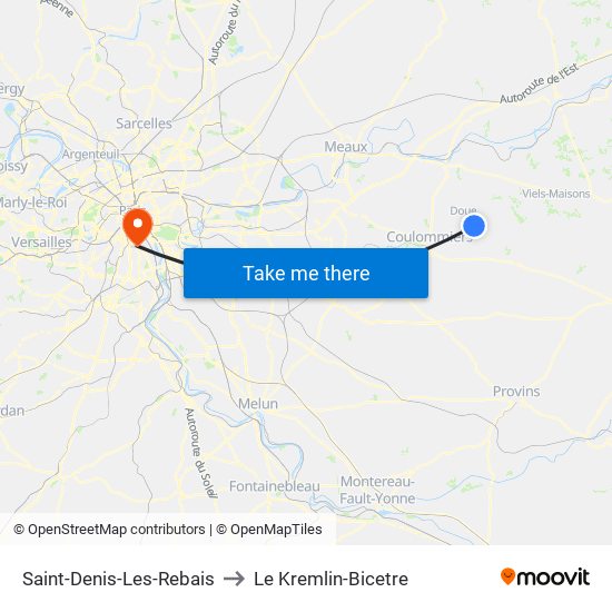 Saint-Denis-Les-Rebais to Le Kremlin-Bicetre map