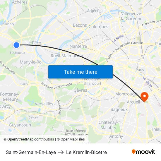 Saint-Germain-En-Laye to Le Kremlin-Bicetre map