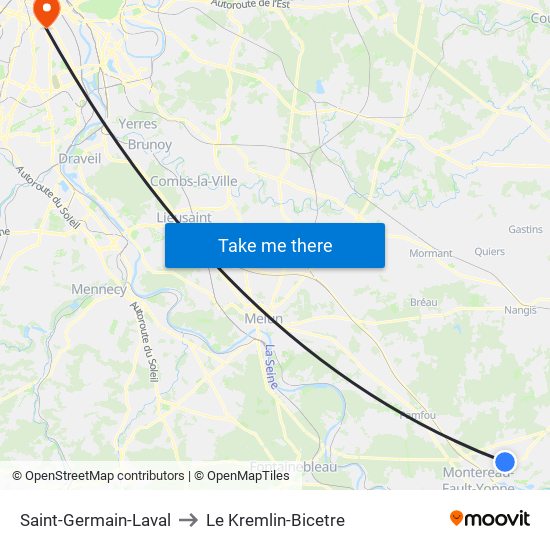 Saint-Germain-Laval to Le Kremlin-Bicetre map