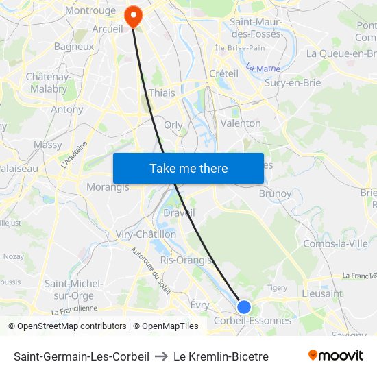 Saint-Germain-Les-Corbeil to Le Kremlin-Bicetre map