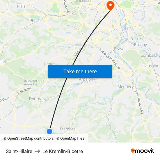 Saint-Hilaire to Le Kremlin-Bicetre map