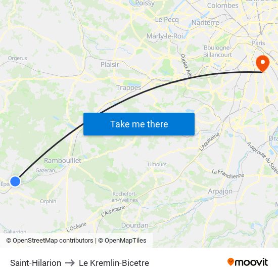 Saint-Hilarion to Le Kremlin-Bicetre map