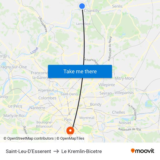 Saint-Leu-D'Esserent to Le Kremlin-Bicetre map