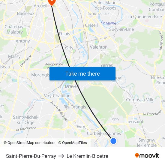 Saint-Pierre-Du-Perray to Le Kremlin-Bicetre map