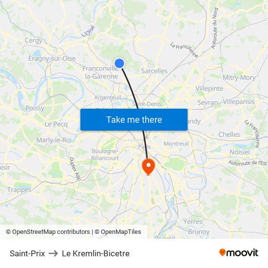 Saint-Prix to Le Kremlin-Bicetre map