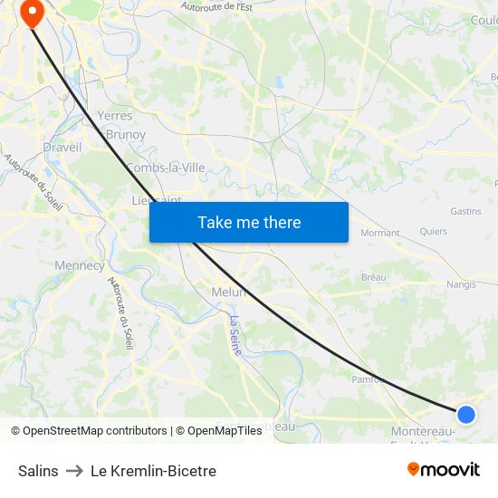 Salins to Le Kremlin-Bicetre map