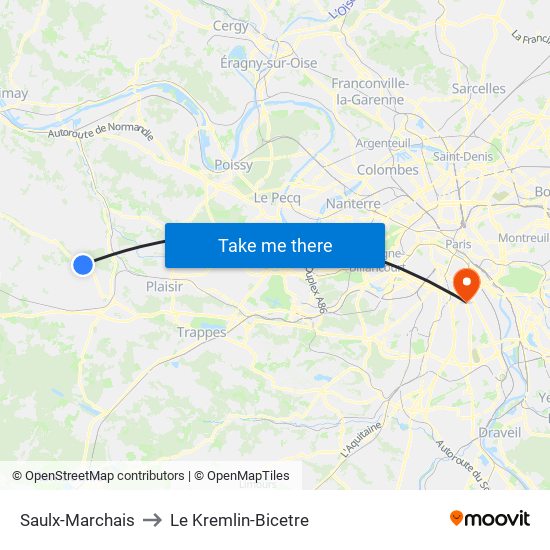Saulx-Marchais to Le Kremlin-Bicetre map