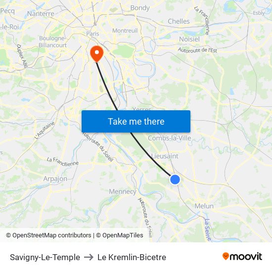 Savigny-Le-Temple to Le Kremlin-Bicetre map